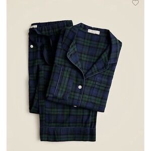 J.Crew Women's Cotton Flannel Pajama TOP ONLY Green Tartan Size M Holiday